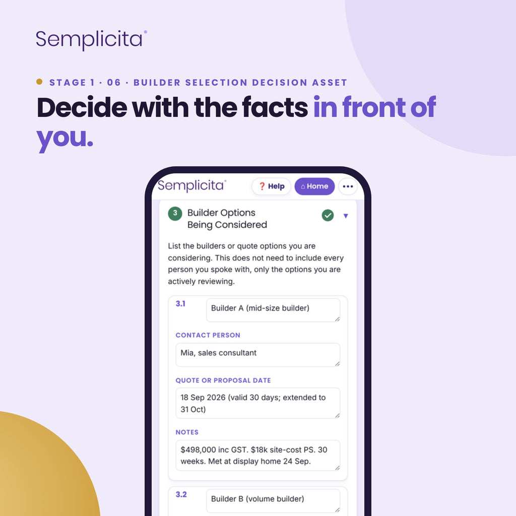 Builder Selection Readiness Check — Builder Selection Bundle, shown in the Semplicita Workspace App