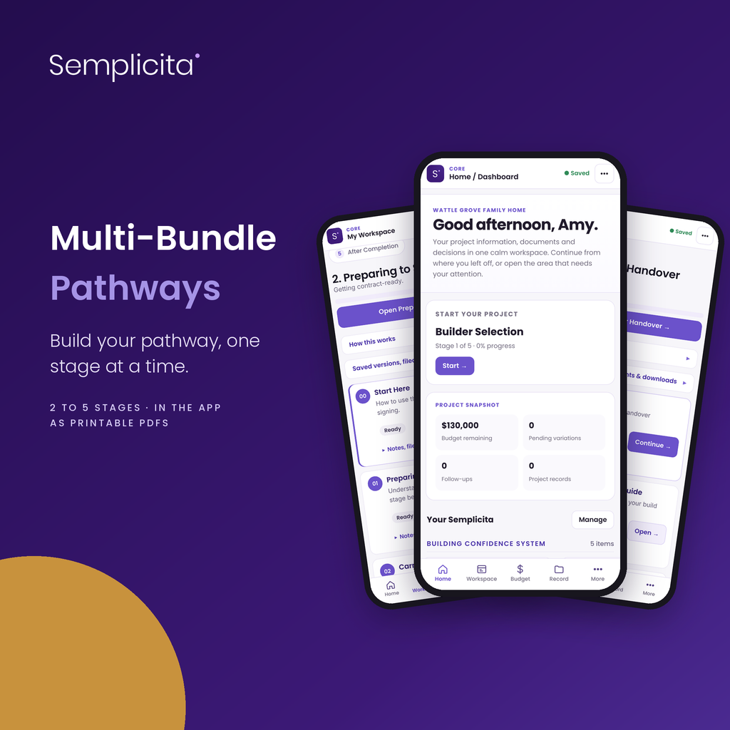 Multi-Bundle Pathways in the Semplicita Workspace App — Amy's project workspace on a phone