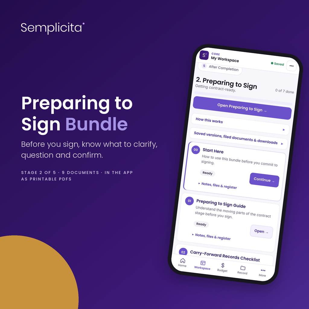 Preparing to Sign Bundle in the Semplicita Workspace App — Amy's project workspace on a phone