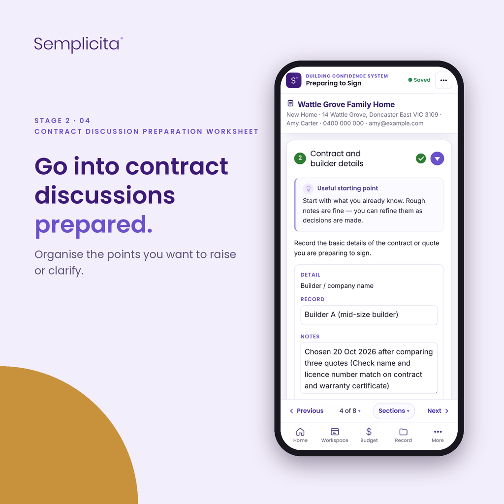 Contract Discussion Preparation Worksheet — Preparing to Sign Bundle, shown in the Semplicita Workspace App