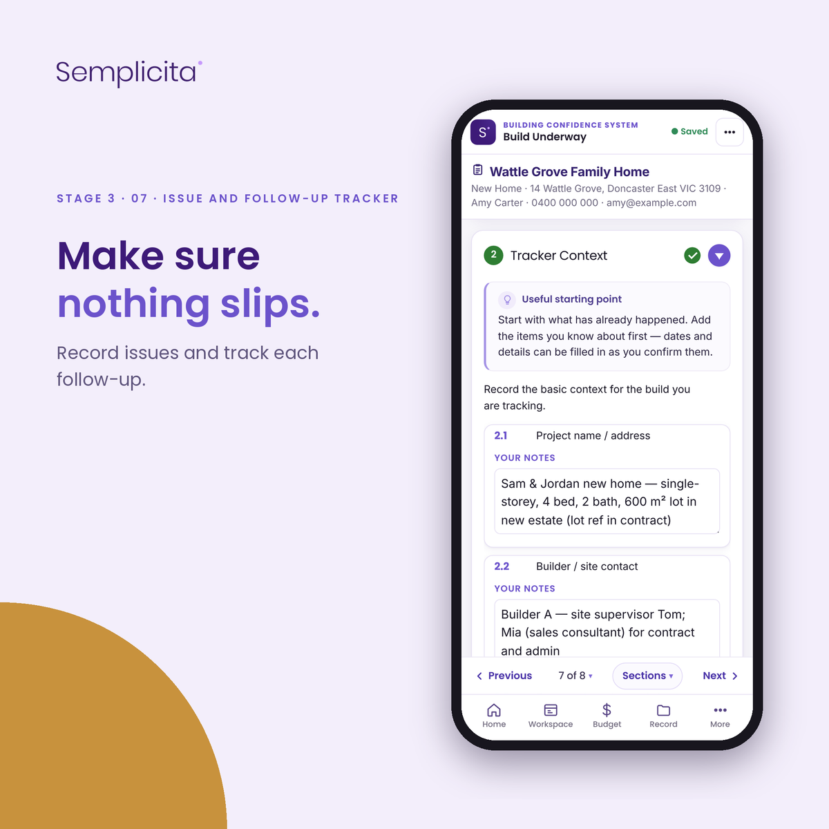 Issue and Follow-Up Tracker — Build Underway Bundle, shown in the Semplicita Workspace App