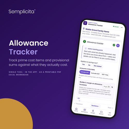 Allowance Tracker in the Semplicita Workspace App — Amy's project workspace on a phone