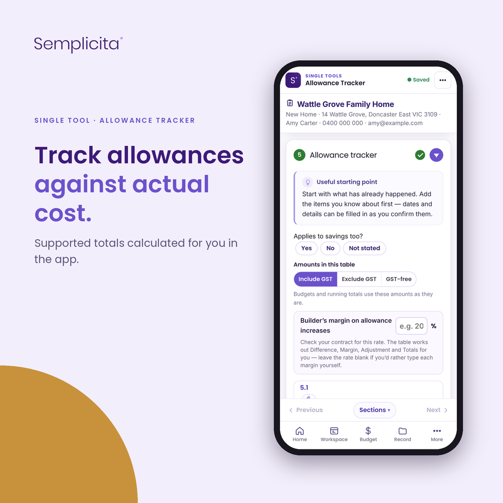 Allowance Tracker — Track allowances against actual cost. Shown in the Semplicita Workspace App