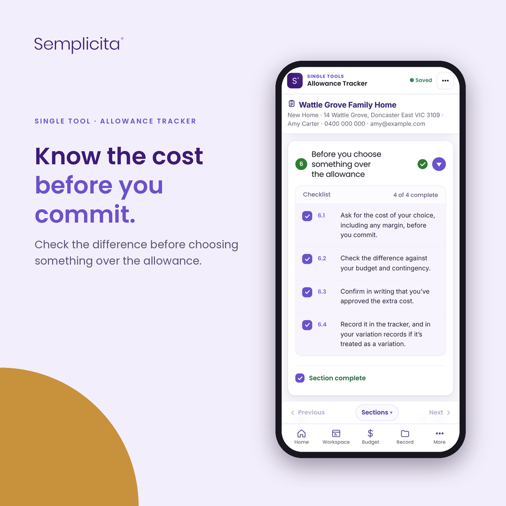 Allowance Tracker — Know the cost before you commit. Shown in the Semplicita Workspace App