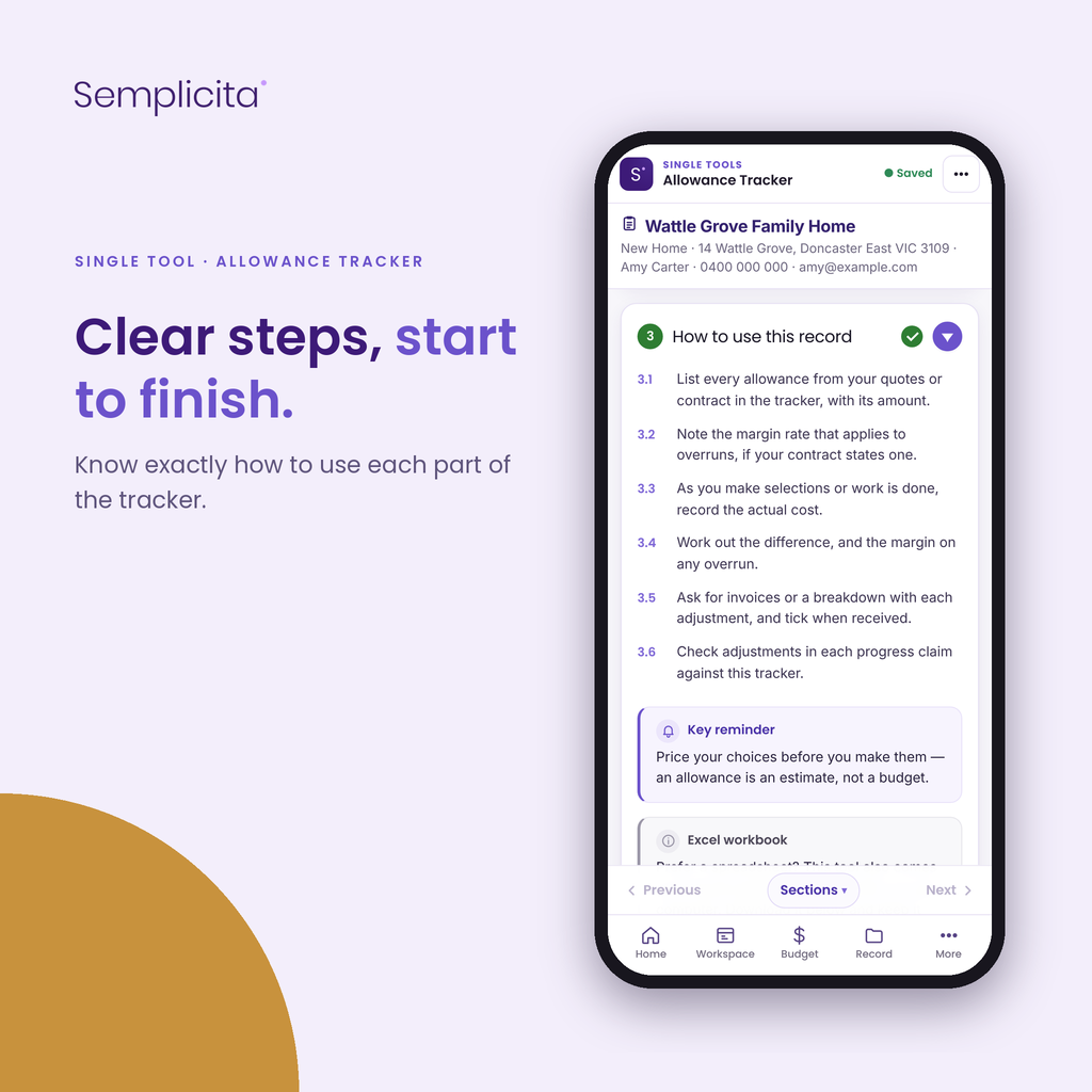 Allowance Tracker — Clear steps, start to finish. Shown in the Semplicita Workspace App